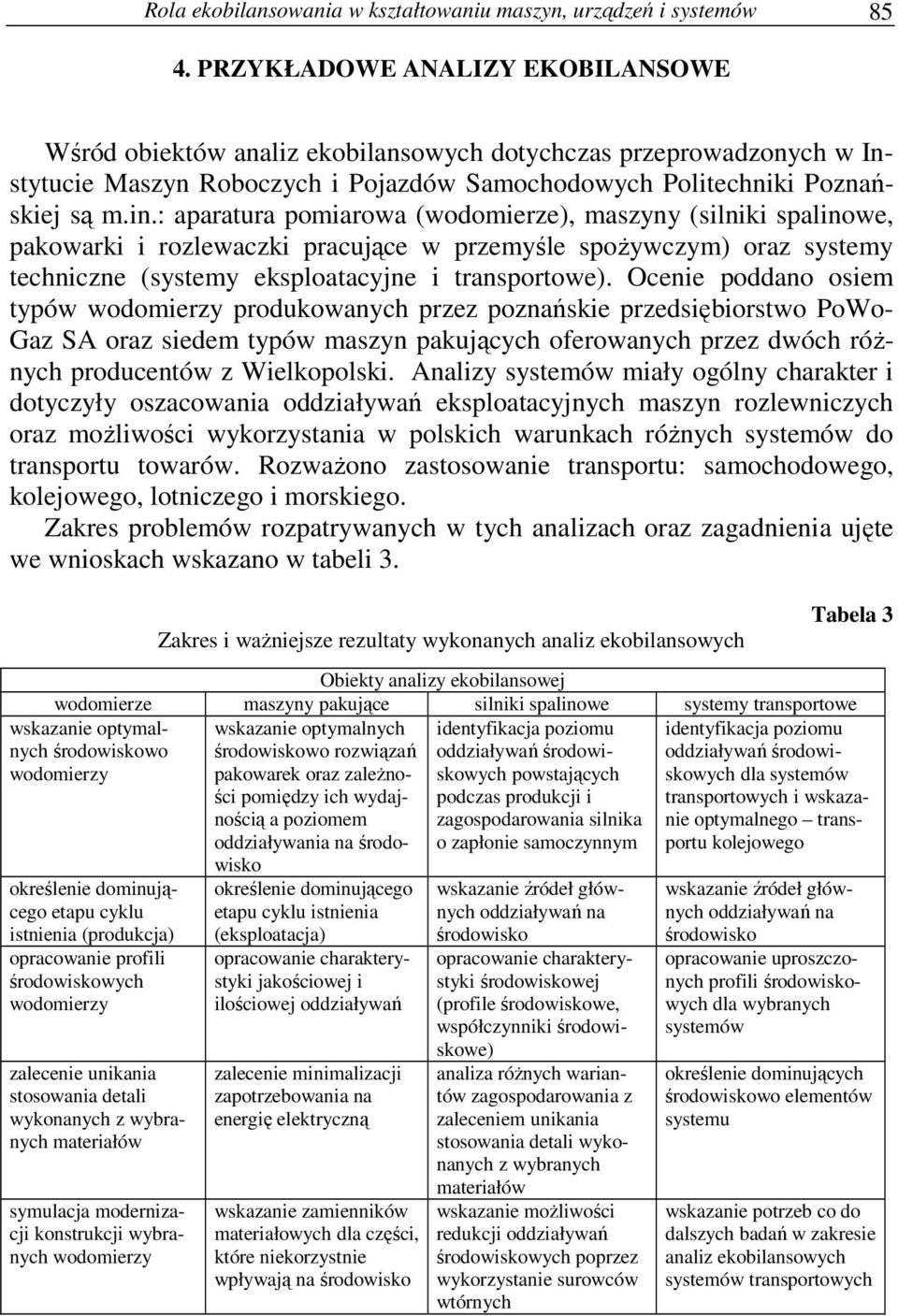 : aparatura pomiarowa (wodomierze), maszyny (silniki spalinowe, pakowarki i rozlewaczki pracujące w przemyśle spożywczym) oraz systemy techniczne (systemy eksploatacyjne i transportowe).