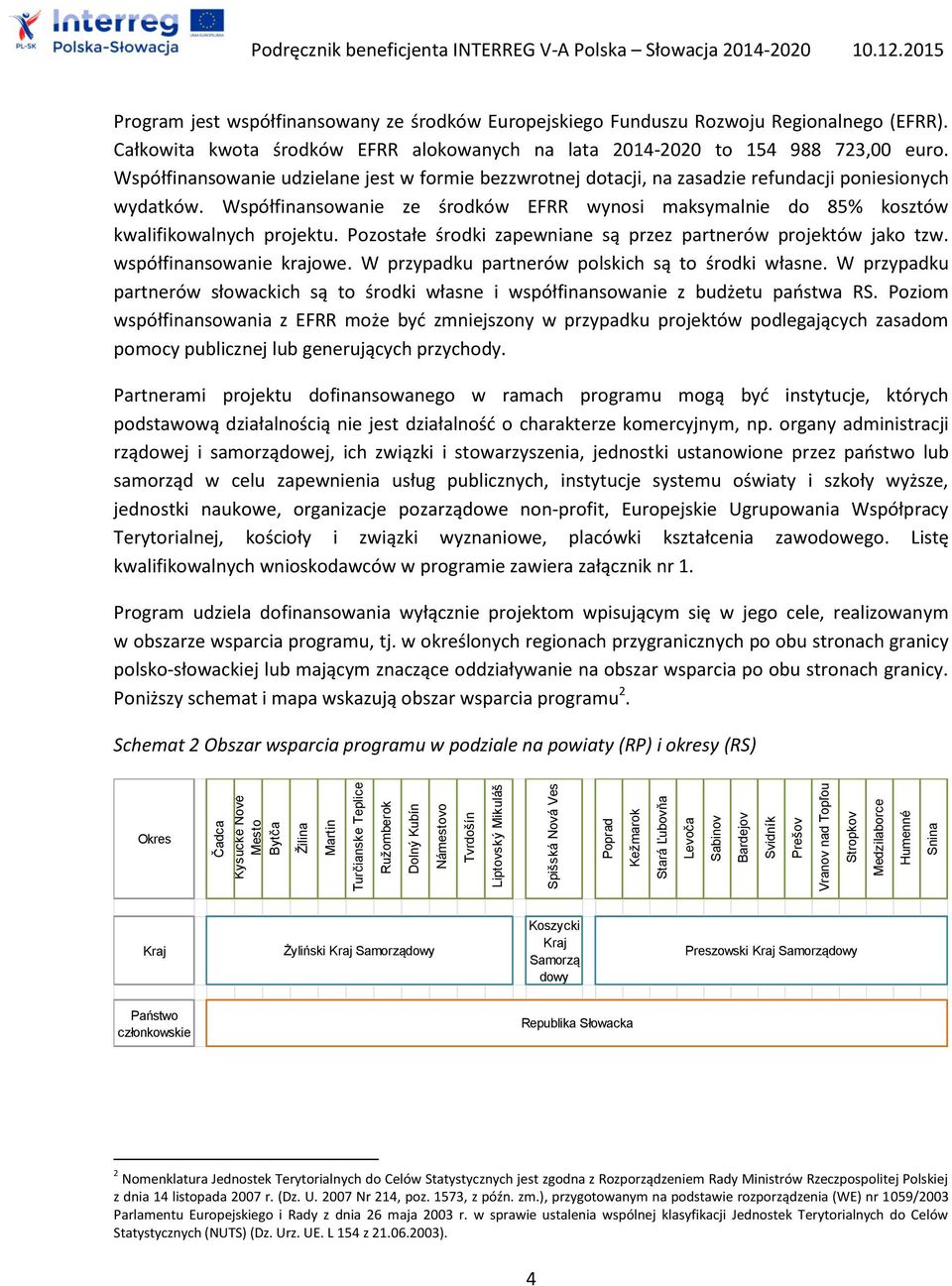 2015 Program jest współfinansowany ze środków Europejskiego Funduszu Rozwoju Regionalnego (EFRR). Całkowita kwota środków EFRR alokowanych na lata 2014-2020 to 154 988 723,00 euro.