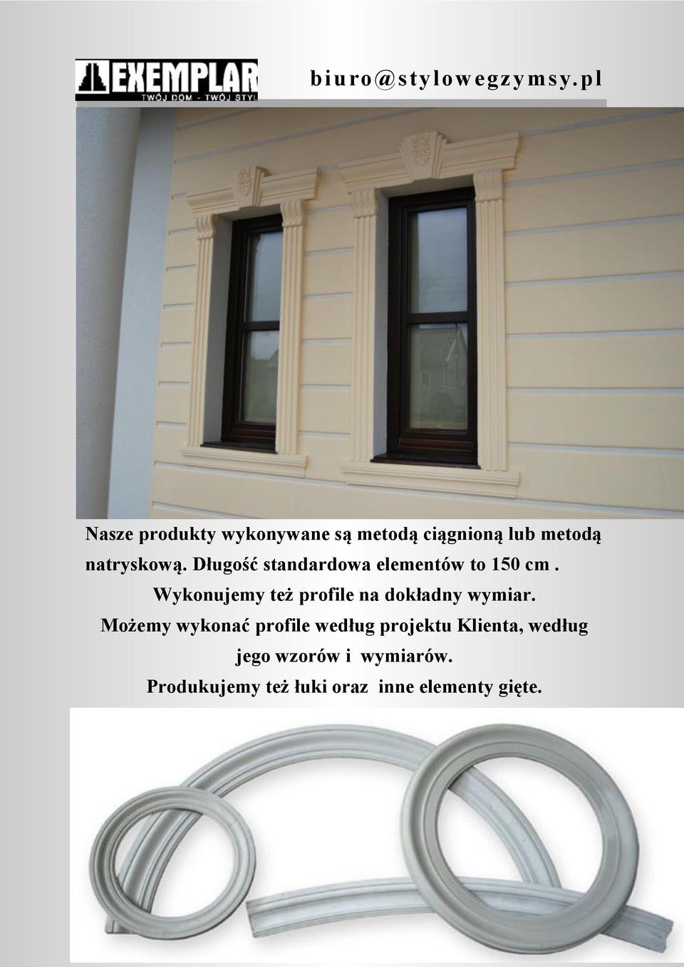Długość standardowa elementów to 150 cm.