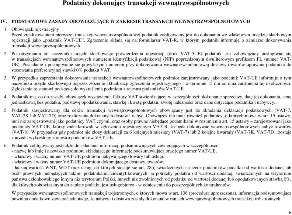 Zgłoszenie składa się na formularzu VAT-R, w którym podatnik informuje o zamiarze dokonywania transakcji wewnątrzwspólnotowych. 2.