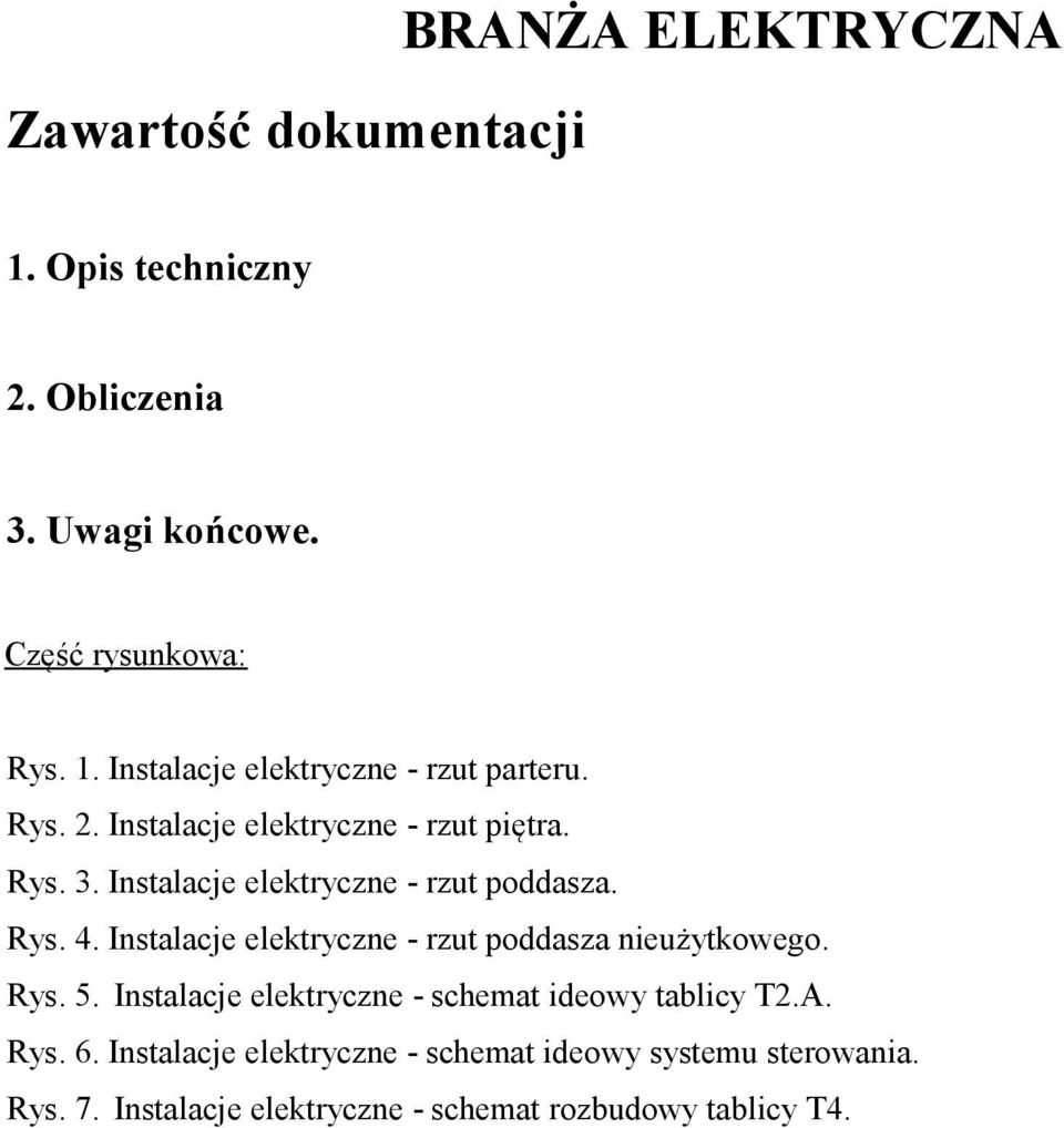 Instalacje elektryczne - rzut poddasza nieużytkowego. Rys. 5. Instalacje elektryczne - schemat ideowy tablicy T2.A. Rys. 6.