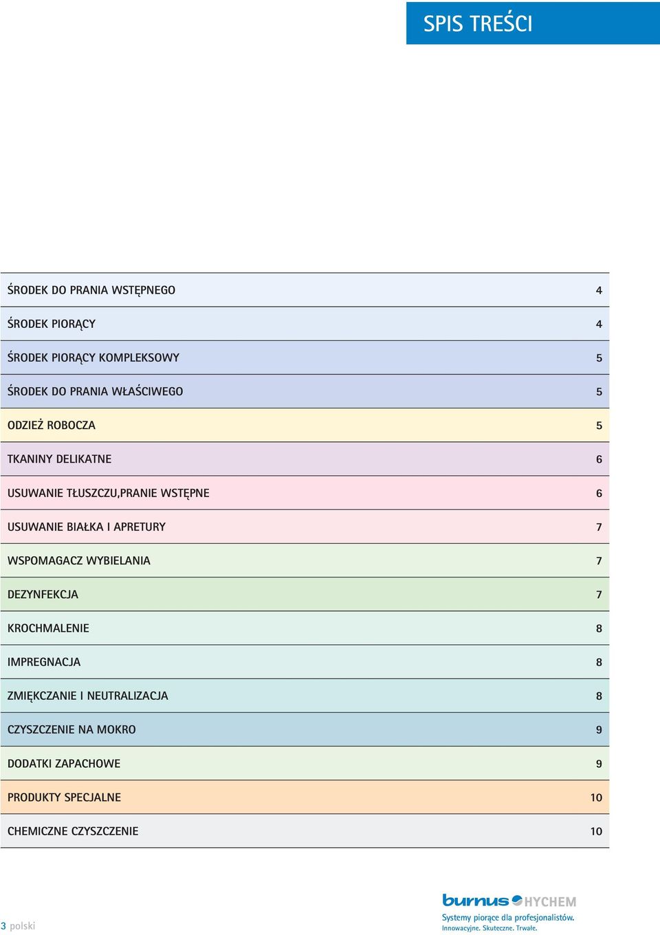 APRETURY 7 WSPOMAGACZ WYBIELANIA 7 DEZYNFEKCJA 7 KROCHMALENIE 8 IMPREGNACJA 8 ZMIĘKCZANIE I