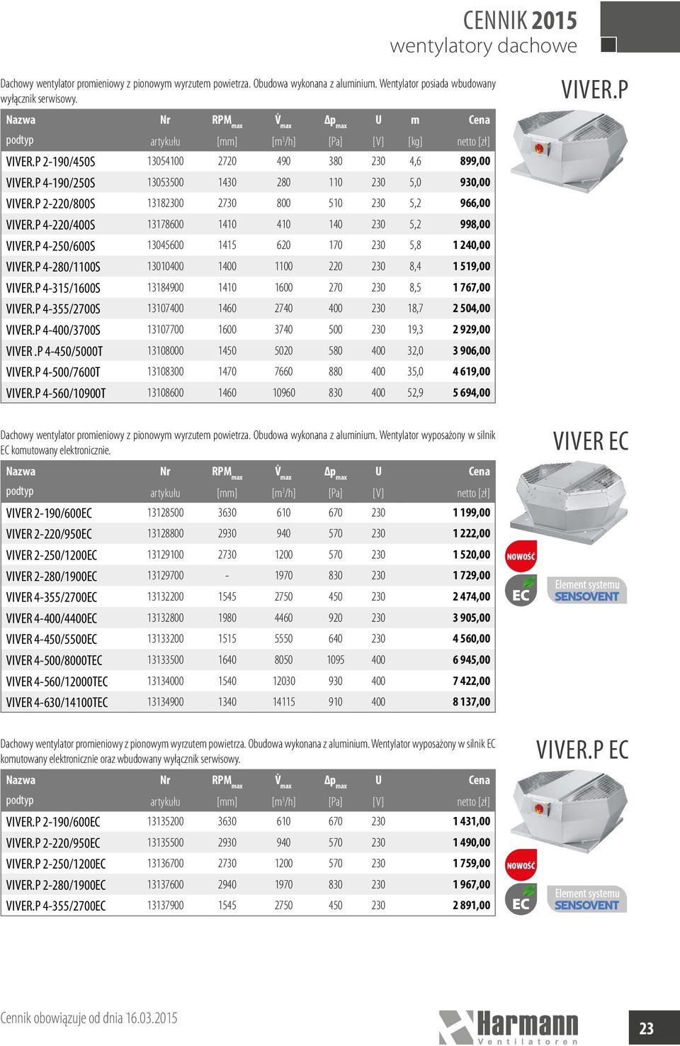 P 4-220/400S 13178600 1410 410 140 230 5,2 998,00 VIVER.P 4-250/600S 13045600 1415 620 170 230 5,8 1 240,00 VIVER.P 4-280/1100S 13010400 1400 1100 220 230 8,4 1 519,00 VIVER.