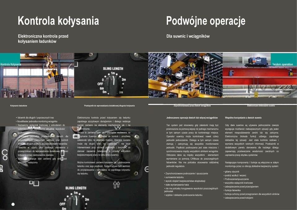 Jednoczesne operacje dwóch lub więcej wciągników Wspólne korzystanie z dwóch suwnic NovaMaster jednostka monitoring wciągnika zapobiega szczytowym obciążeniom i dlatego redukuje Nastawiony wyłącznik