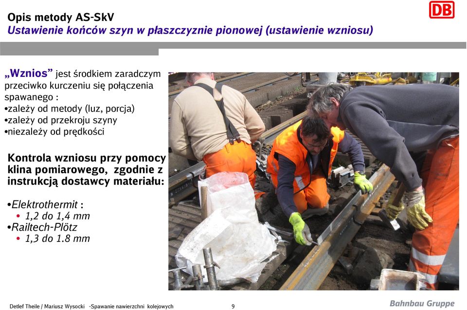 zależy od przekroju szyny niezależy od prędkości Kontrola wzniosu przy pomocy klina pomiarowego,