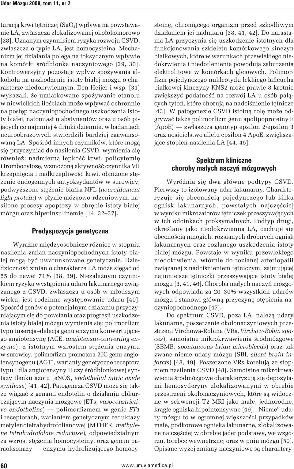 Kontrowersyjny pozostaje wpływ spożywania alkoholu na uszkodzenie istoty białej mózgu o charakterze niedokrwiennym. Den Heijer i wsp.