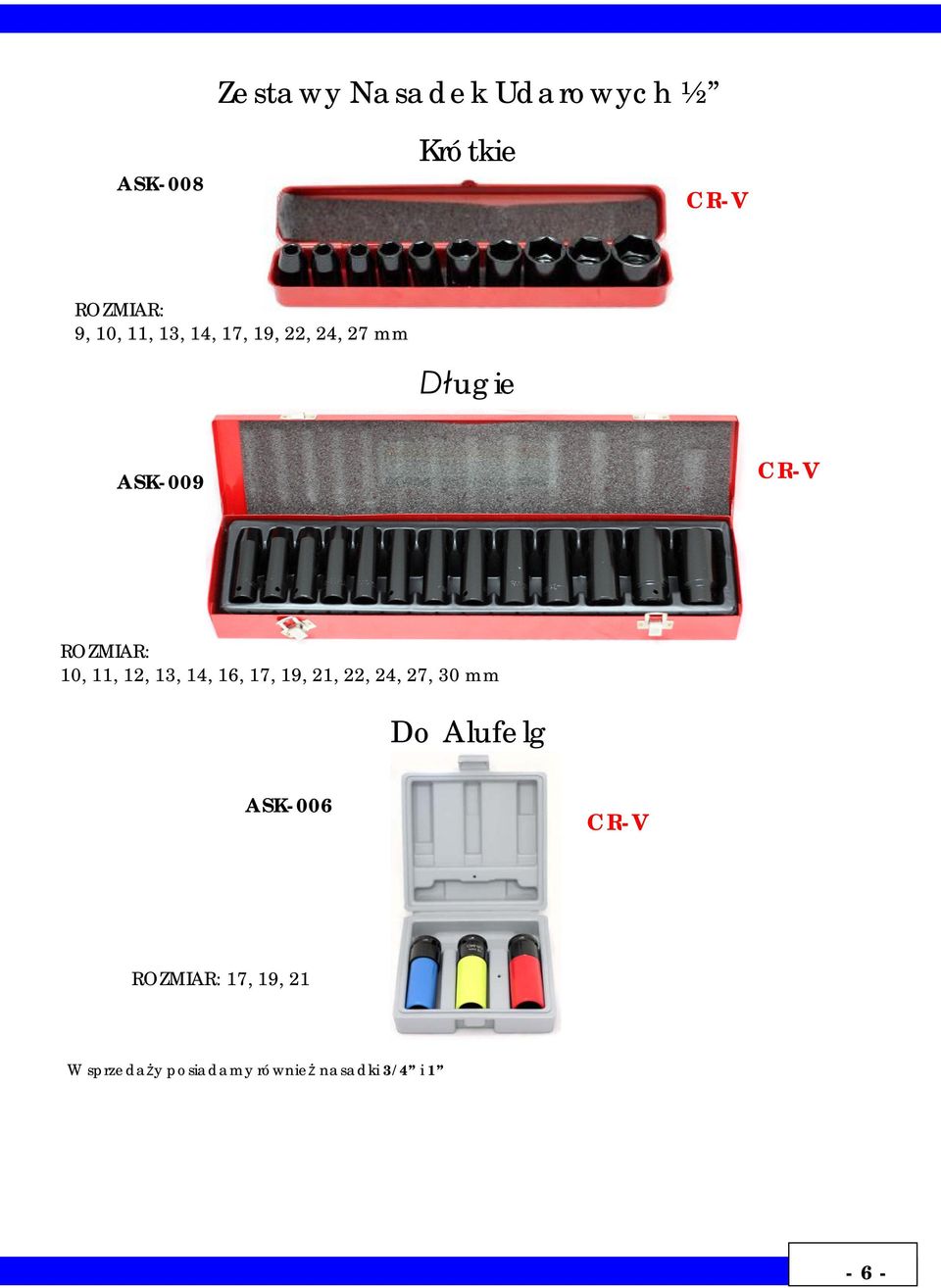 11, 12, 13, 14, 16, 17, 19, 21, 22, 24, 27, 30 mm Do Alufelg