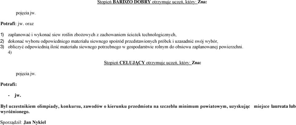 spośród przedstawionych próbek i uzasadnić swój wybór, 3) obliczyć odpowiednią ilość materiału siewnego potrzebnego w gospodarstwie rolnym do