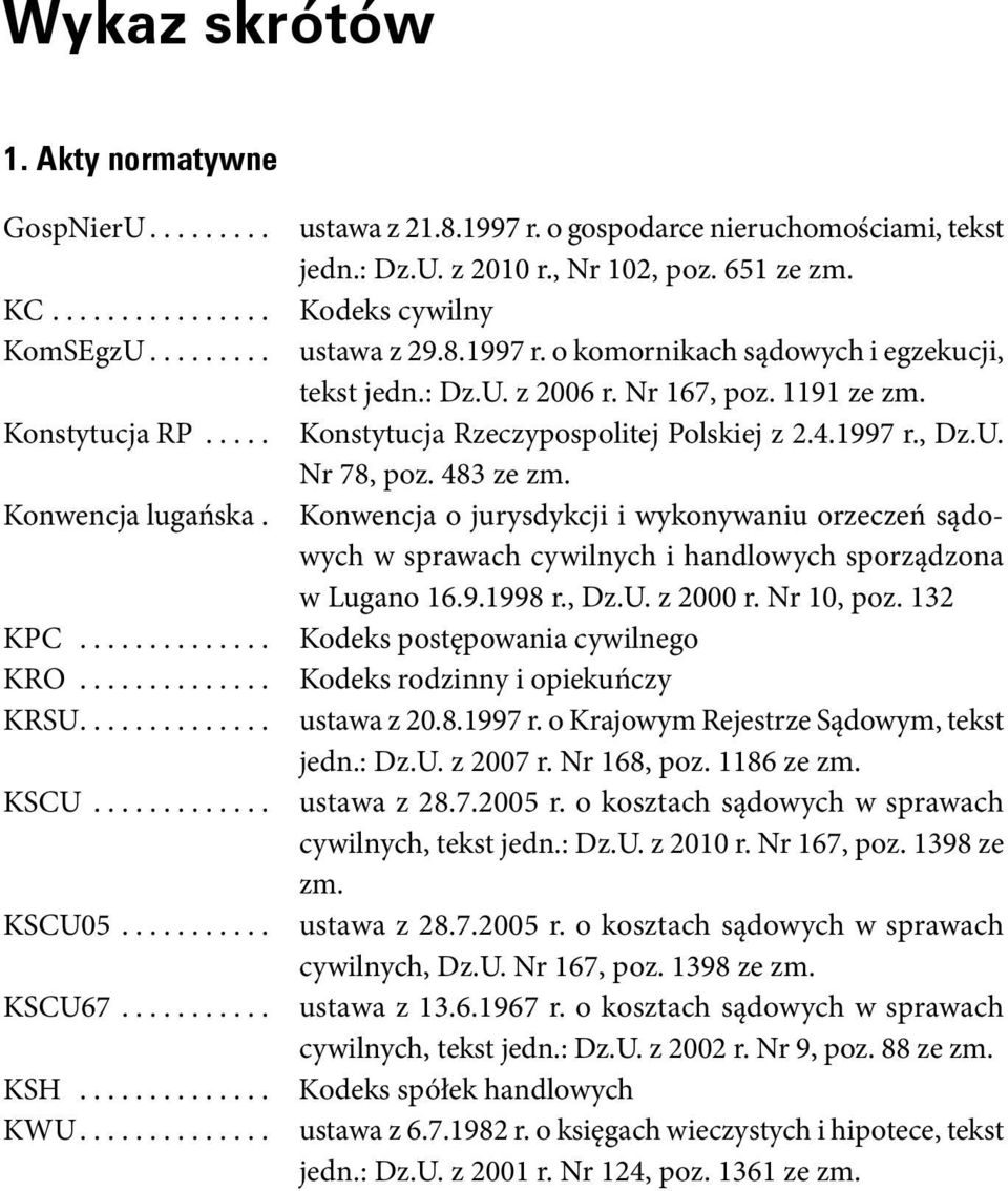 8.1997 r. o komornikach sądowych i egzekucji, tekst jedn.: Dz.U. z 2006 r. Nr 167, poz. 1191 ze zm. Konstytucja Rzeczypospolitej Polskiej z 2.4.1997 r., Dz.U. Nr 78, poz. 483 ze zm.