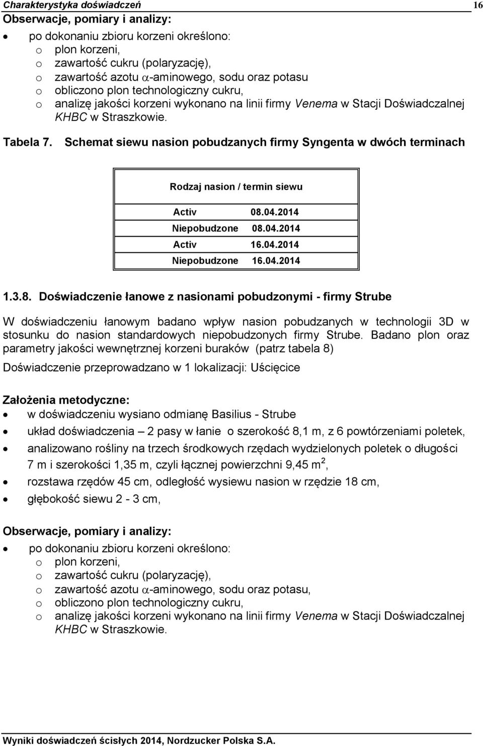 Schemat siewu nasion pobudzanych firmy Syngenta w dwóch terminach Rodzaj nasion / termin siewu Activ 08.