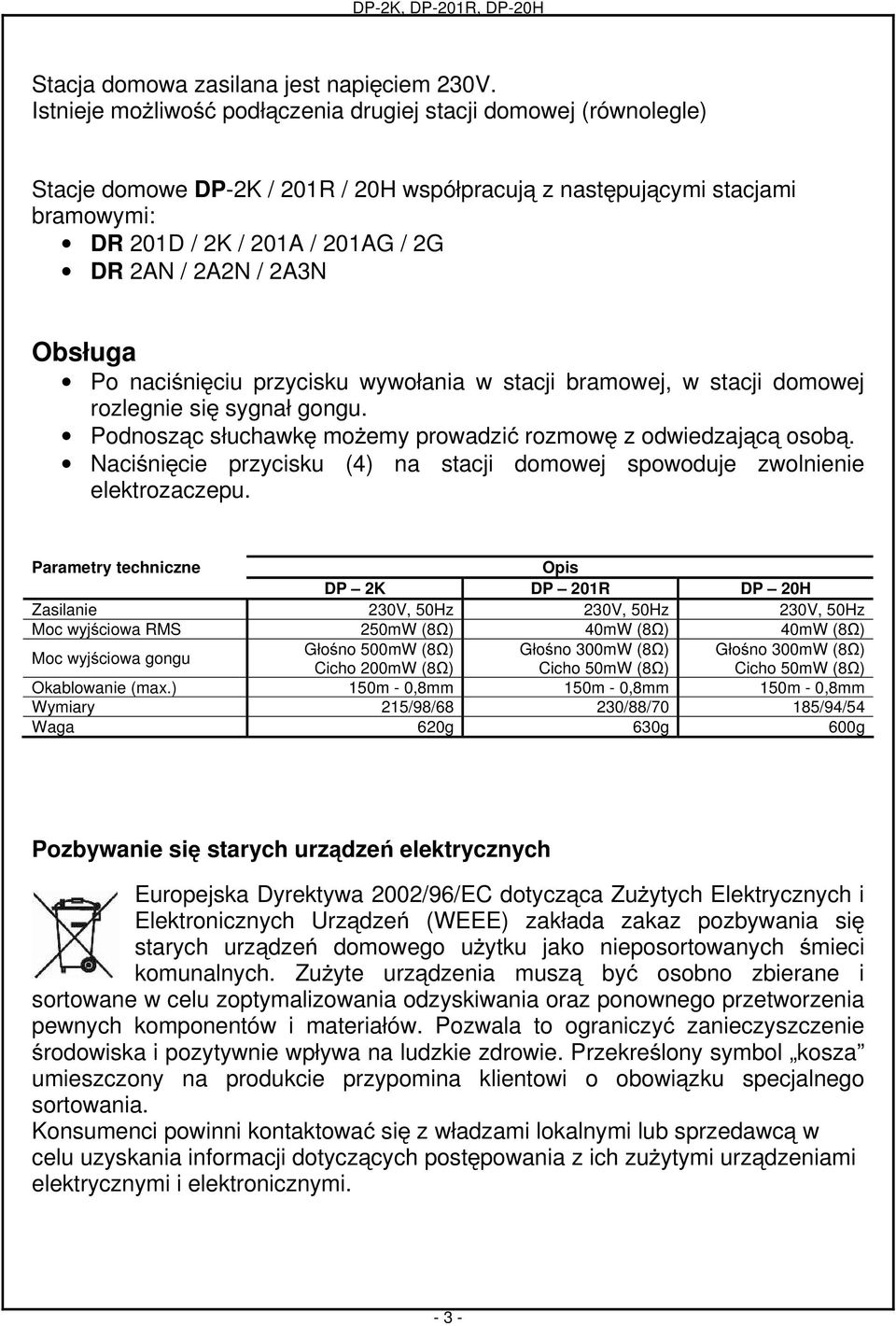 2A3N Obsługa Po naciśnięciu przycisku wywołania w stacji bramowej, w stacji domowej rozlegnie się sygnał gongu. Podnosząc słuchawkę moŝemy prowadzić rozmowę z odwiedzającą osobą.