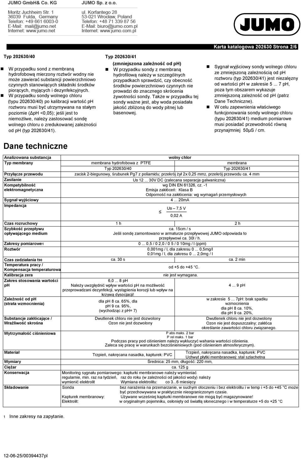 chloru o zredukowanej zależności od ph (typ 202630/41).