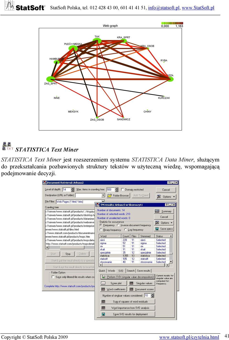 systemu STATISTICA Data Miner, służącym do przekształcania pozbawionych struktury tekstów w