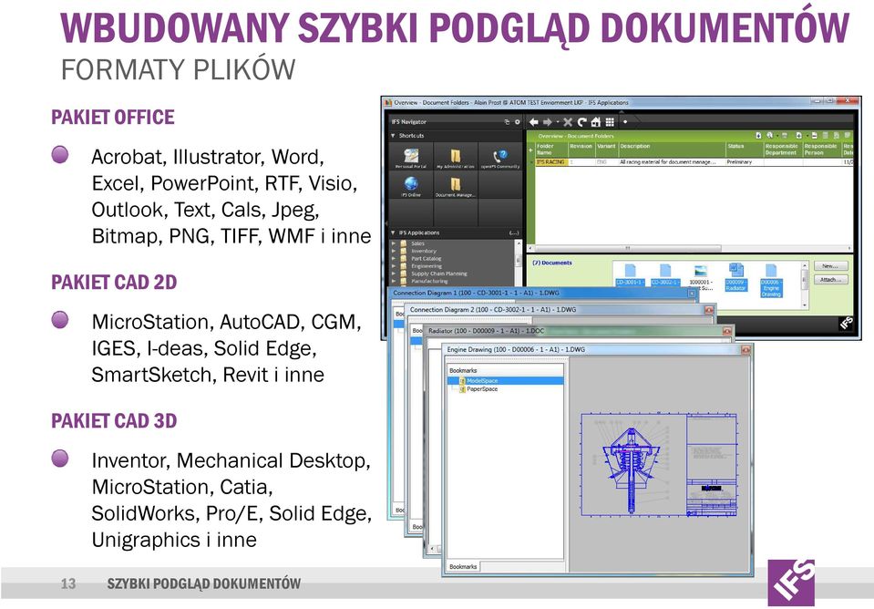 MicroStation, AutoCAD, CGM, IGES, I-deas, Solid Edge, SmartSketch, Revit i inne PAKIET CAD 3D Inventor,