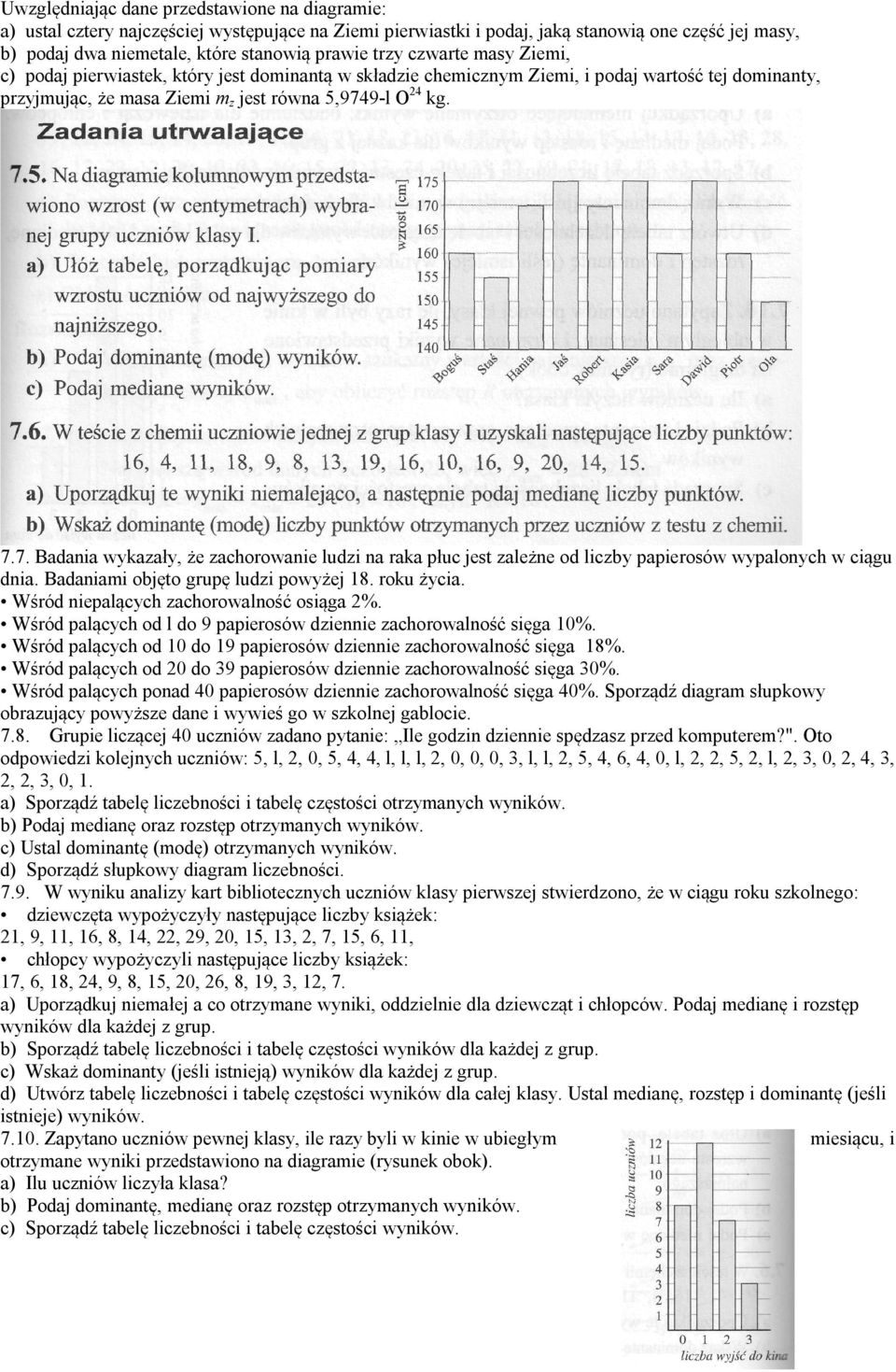 9-l O 24 kg. 7.7. Badania wykazały, że zachorowanie ludzi na raka płuc jest zależne od liczby papierosów wypalonych w ciągu dnia. Badaniami objęto grupę ludzi powyżej 18. roku życia.
