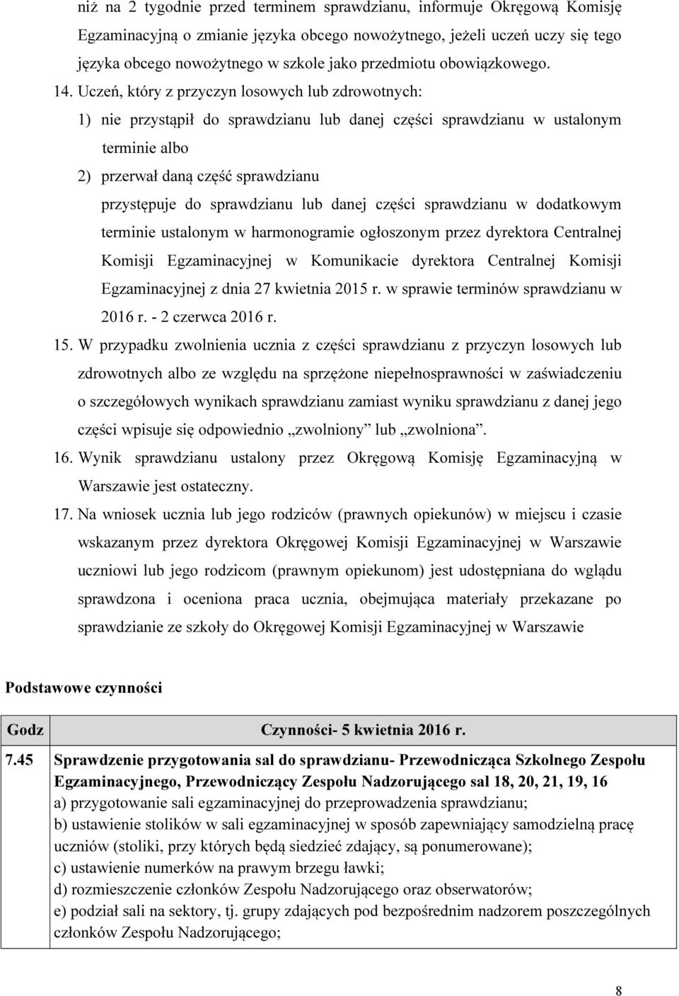 Uczeń, który z przyczyn losowych lub zdrowotnych: 1) nie przystąpił do sprawdzianu lub danej części sprawdzianu w ustalonym terminie albo 2) przerwał daną część sprawdzianu przystępuje do sprawdzianu