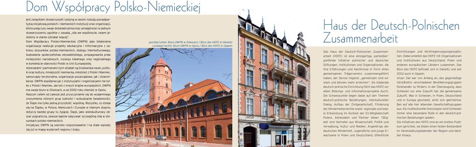 Dom Współpracy Polsko-Niemieckiej (DWPN) jako bilateralna organizacja realizuje projekty edukacyjne i informacyjne z zakresu stosunków polsko-niemieckich, dialogu interkulturowego, budowania