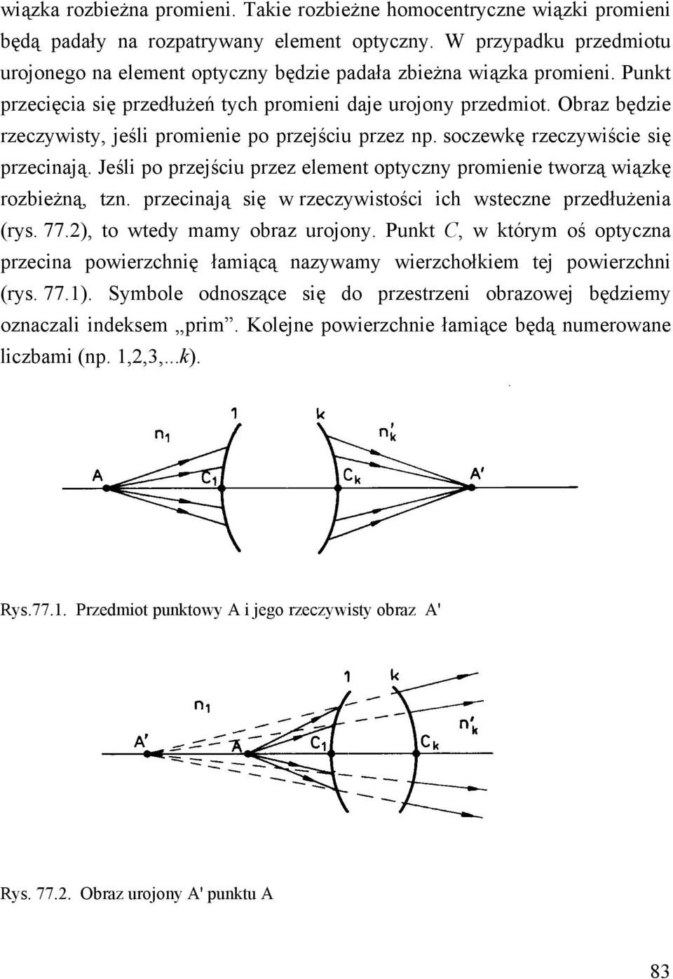 Obraz będzie rzeczywisty, jeśli promienie po przejściu przez np. soczewkę rzeczywiście się przecinają. Jeśli po przejściu przez element optyczny promienie tworzą wiązkę rozbieżną, tzn.