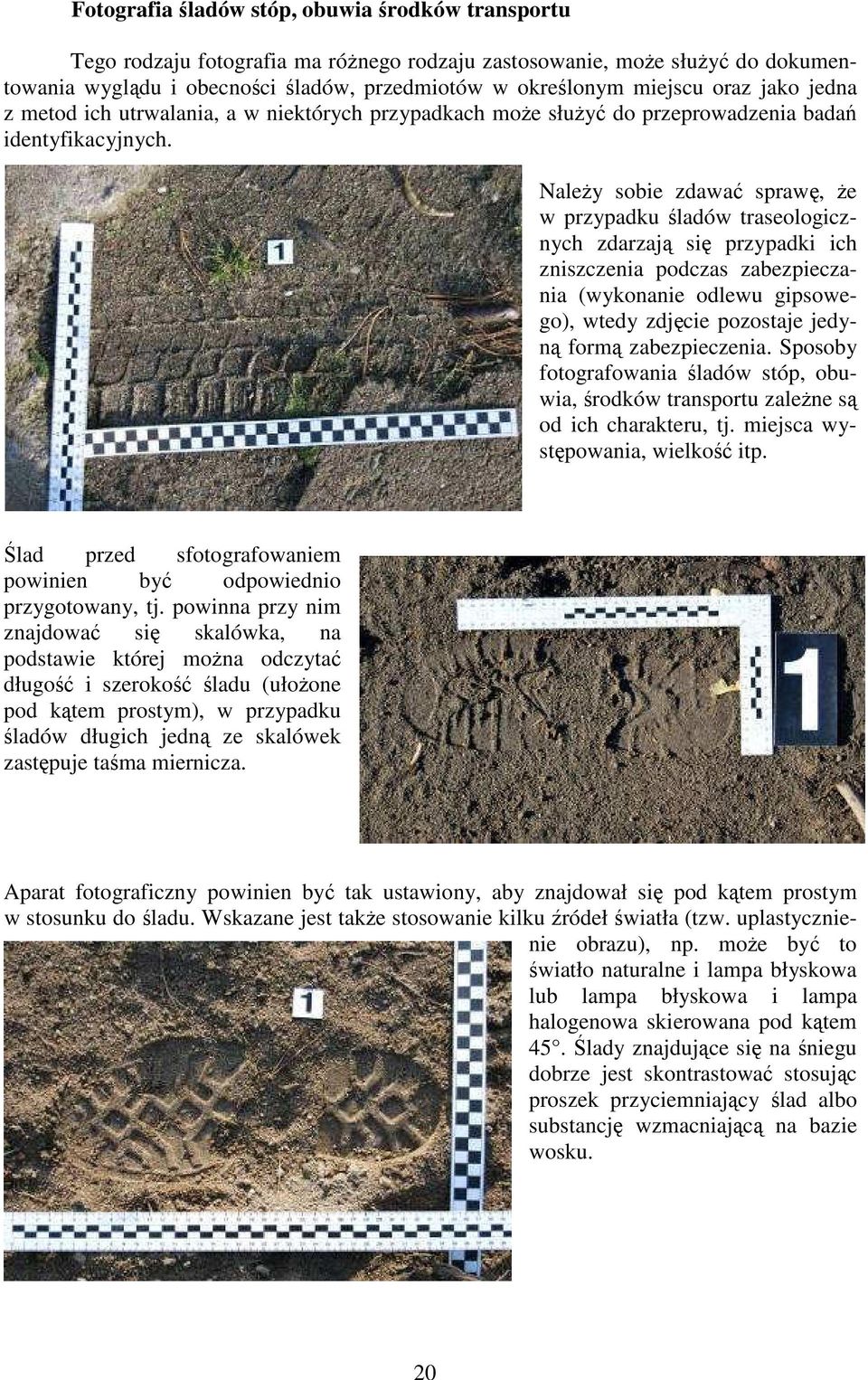 NaleŜy sobie zdawać sprawę, Ŝe w przypadku śladów traseologicznych zdarzają się przypadki ich zniszczenia podczas zabezpieczania (wykonanie odlewu gipsowego), wtedy zdjęcie pozostaje jedyną formą