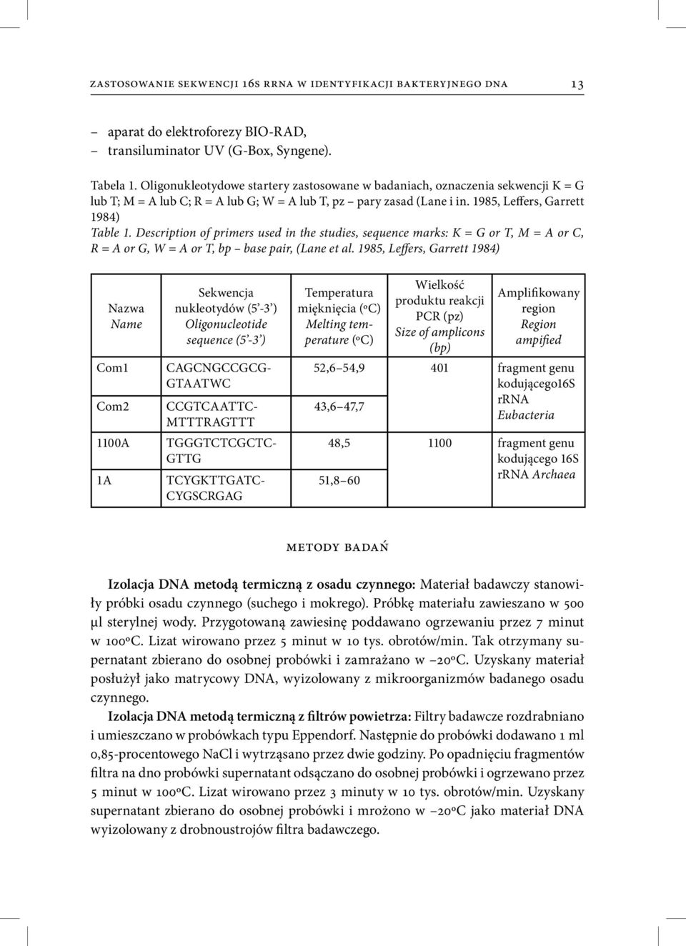 Description of primers used in the studies, sequence marks: K = G or T, M = A or C, R = A or G, W = A or T, bp base pair, (Lane et al.