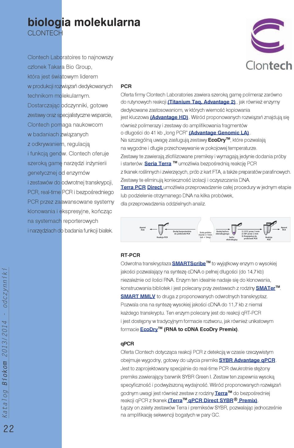 Clontech oferuje szeroką gamę narzędzi inżynierii genetycznej od enzymów i zestawów do odwrotnej transkrypcji,, real-time i bezpośredniego przez zaawansowane systemy klonowania i ekspresyjne, kończąc