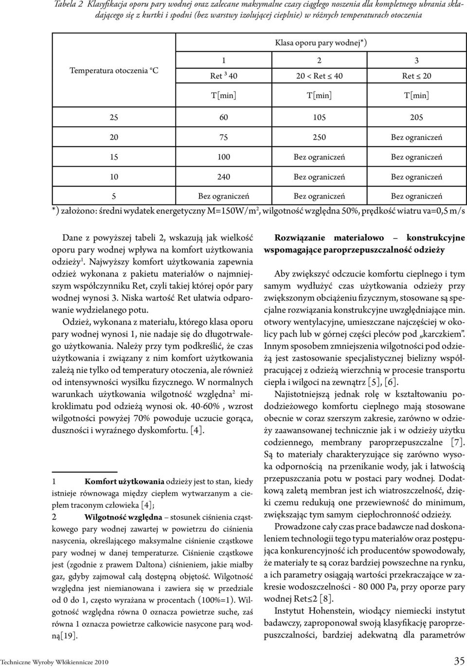 ograniczeń 10 240 Bez ograniczeń Bez ograniczeń 5 Bez ograniczeń Bez ograniczeń Bez ograniczeń *) założono: średni wydatek energetyczny M=150W/m 2, wilgotność względna 50%, prędkość wiatru va=0,5 m/s