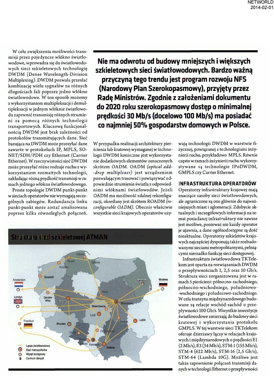 W ten sposób możemy z wykorzystaniem multipleksacji i demultipleksacji w jednym włóknie światłowodu zapewnić transmisję różnych strumieni za pomocą różnych technologii transportowych.