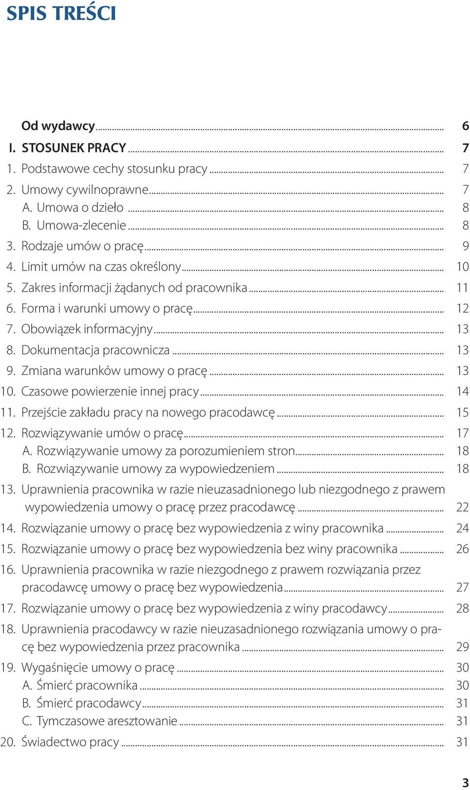 Zmiana warunków umowy o pracę... 13 10. Czasowe powierzenie innej pracy... 14 11. Przejście zakładu pracy na nowego pracodawcę... 15 12. Rozwiązywanie umów o pracę... 17 A.