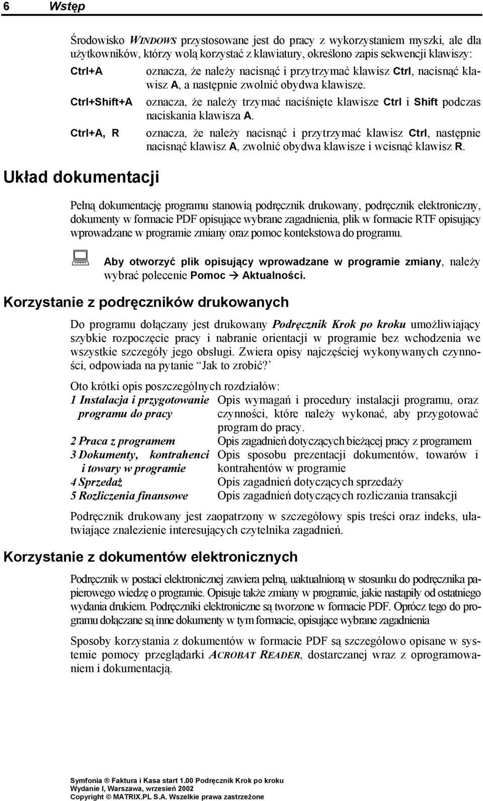 Ctrl+A, R oznacza, że należy nacisnąć i przytrzymać klawisz Ctrl, następnie nacisnąć klawisz A, zwolnić obydwa klawisze i wcisnąć klawisz R.
