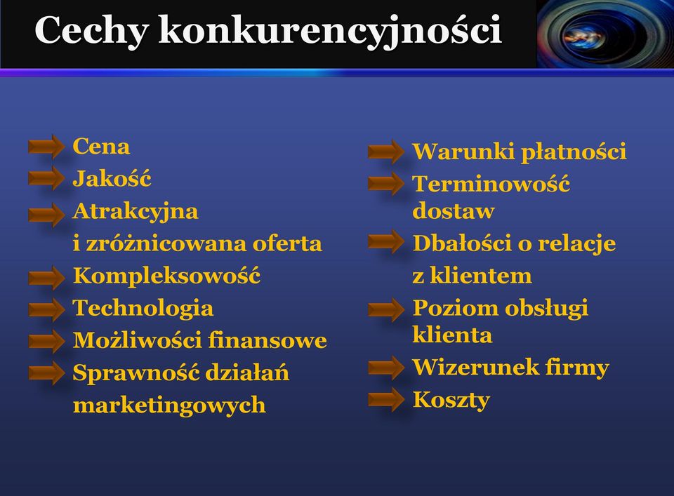 działań marketingowych Warunki płatności Terminowość dostaw