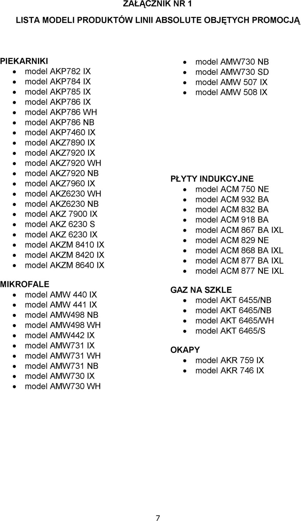 AKZM 8420 IX model AKZM 8640 IX MIKROFALE model AMW 440 IX model AMW 441 IX model AMW498 NB model AMW498 WH model AMW442 IX model AMW731 IX model AMW731 WH model AMW731 NB model AMW730 IX model