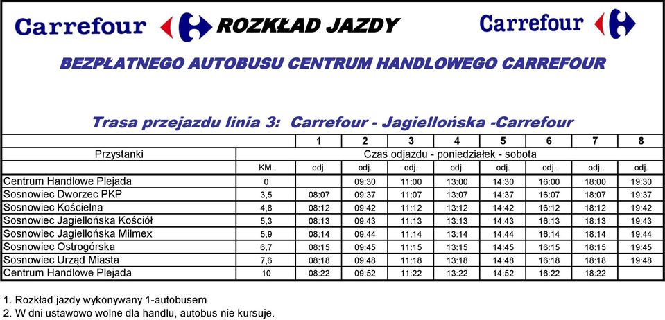 ROZKŁAD JAZDY BEZPŁATNEGO AUTOBUSU CENTRUM HANDLOWEGO CARREFOUR - PDF  Darmowe pobieranie