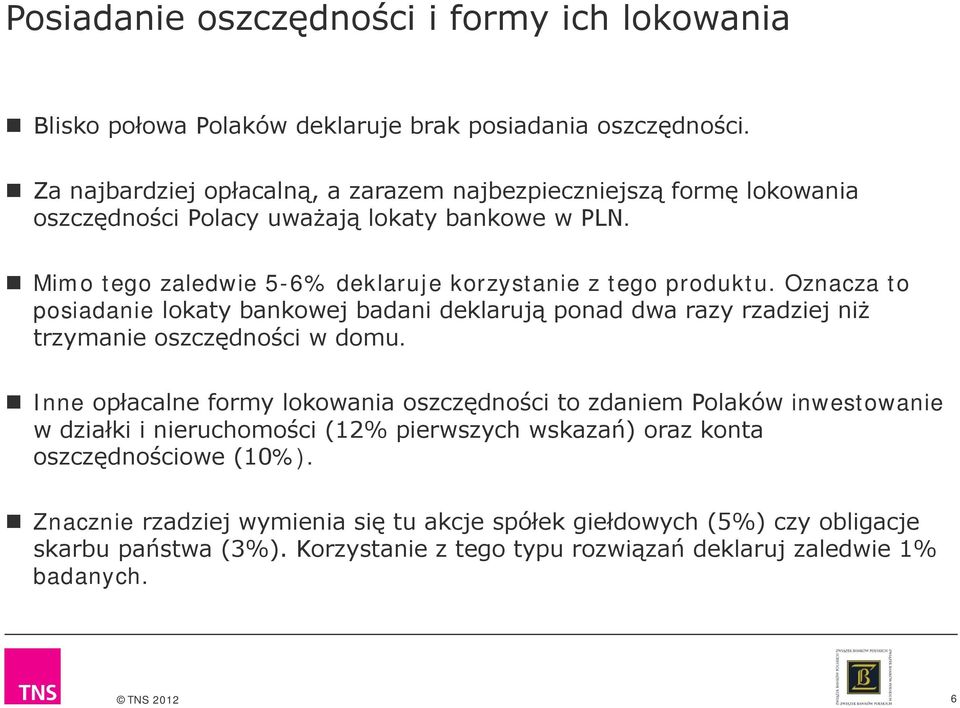 Oznacza to posiadanie lokaty bankowej badani deklarują ponad dwa razy rzadziej niż trzymanie oszczędności w domu.