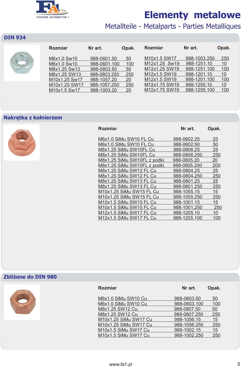 10 10 M12x1.25 SW19 988-1251.100 100 M12x1.5 SW19 988-1201.10 10 M12x1.5 SW19 988-1201.100 100 M12x1.75 SW19 988-1255.10 10 M12x1.75 SW19 988-1255.100 100 Nakrętka z kołnierzem Rozmiar Nr art. Opak.