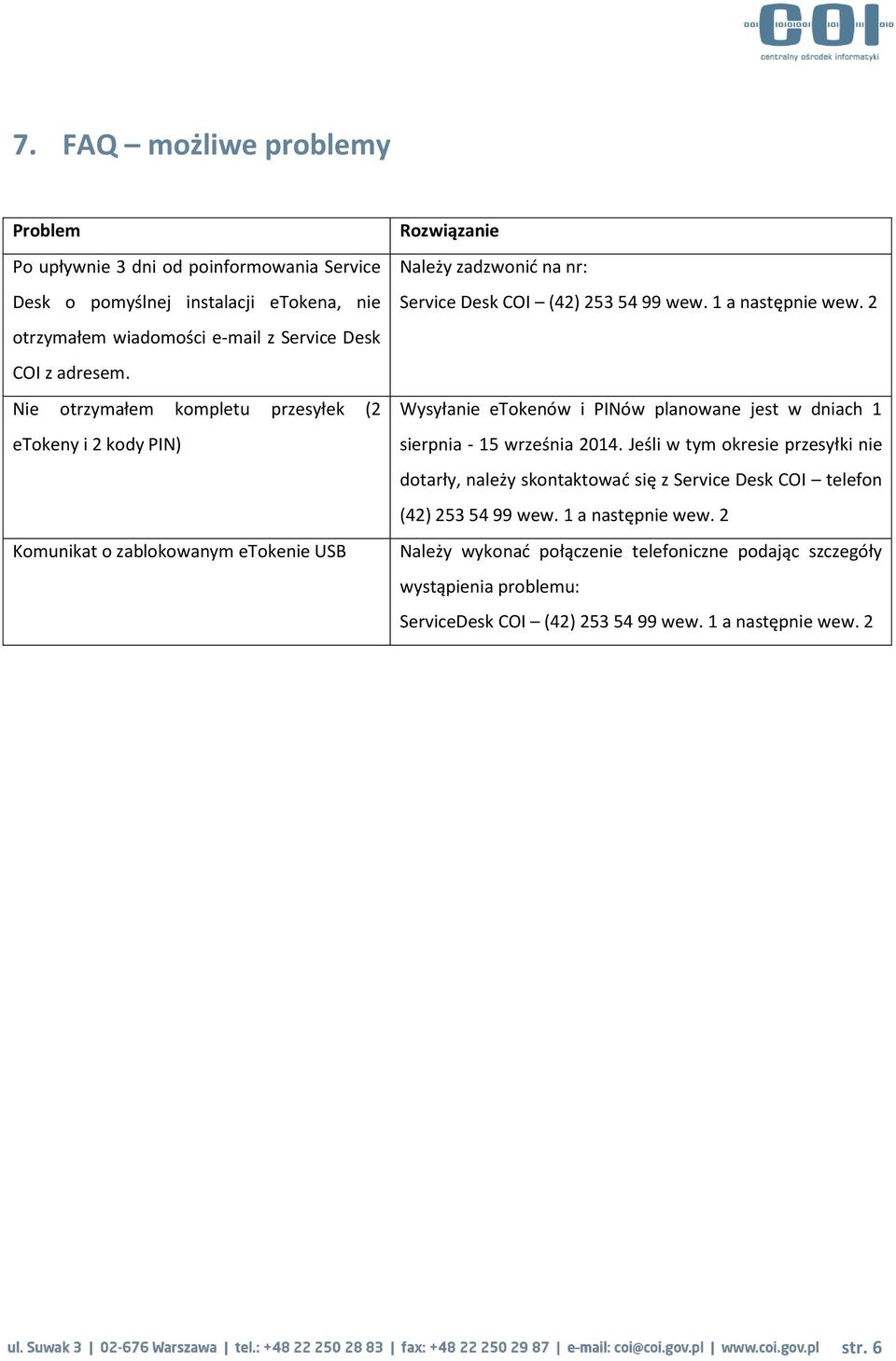 1 a następnie wew. 2 Wysyłanie etokenów i PINów planowane jest w dniach 1 sierpnia - 15 września 2014.