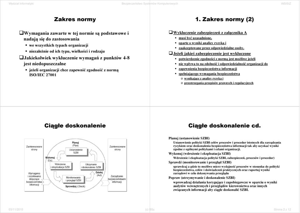 wymagań z punktów 4-8 jest niedopuszczalne jeżeli organizacji chce zapewnić zgodność z normą ISO/IEC 27001 Wykluczenie zabezpieczeń z załącznika A musi być uzasadnione, oparte o wyniki analizy ryzyka