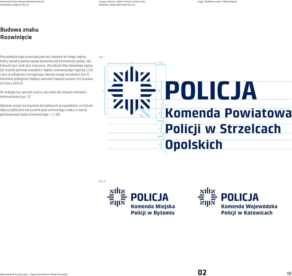 Interlinia (odległość między wersami napisu) wynosi 3/4 wysokośi litery (3/4 d). rys. 1 a 1/5 a W analogizny sposób tworzy się znaki dla innnyh komend i komisariatów (rys. 2).