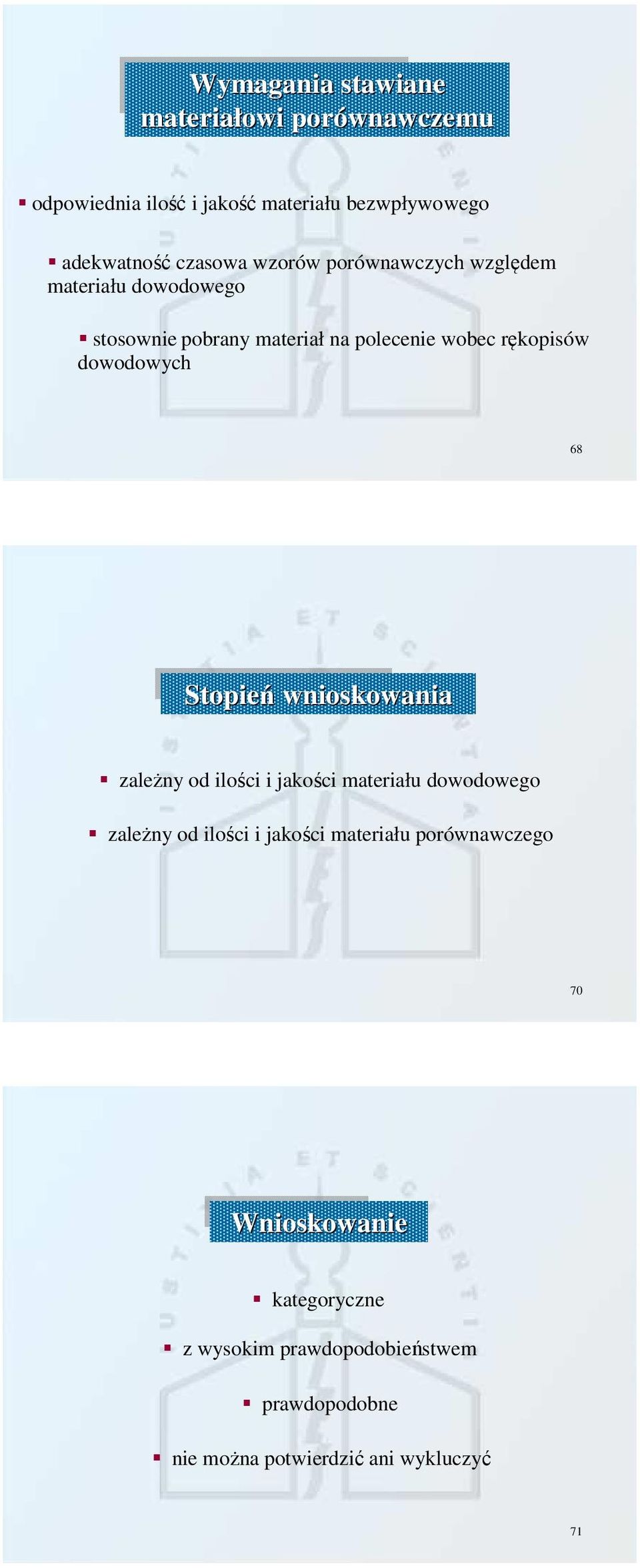 68 Stopień wnioskowania zależny od ilości i jakości materiału dowodowego zależny od ilości i jakości materiału