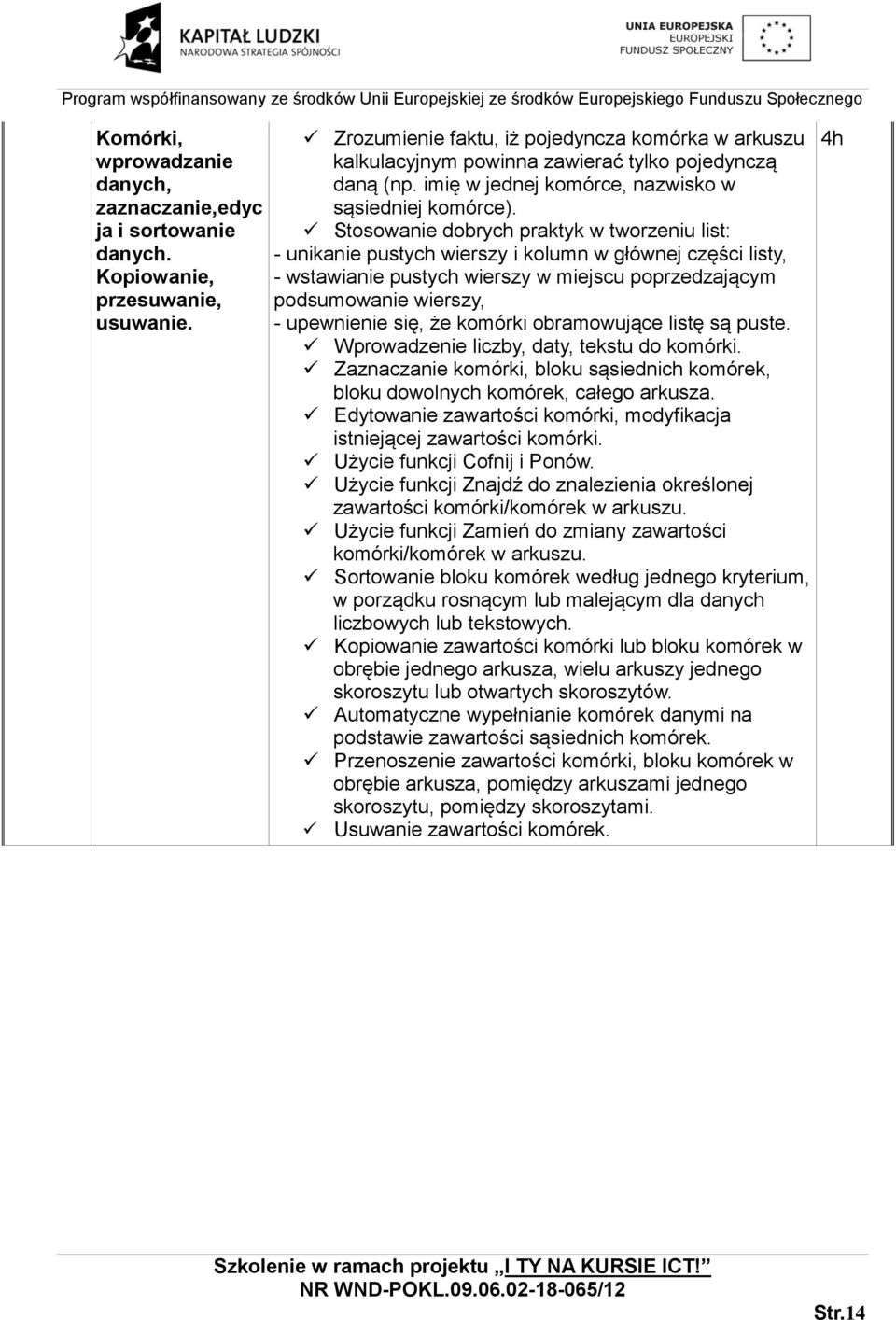 Stosowanie dobrych praktyk w tworzeniu list: - unikanie pustych wierszy i kolumn w głównej części listy, - wstawianie pustych wierszy w miejscu poprzedzającym podsumowanie wierszy, - upewnienie się,