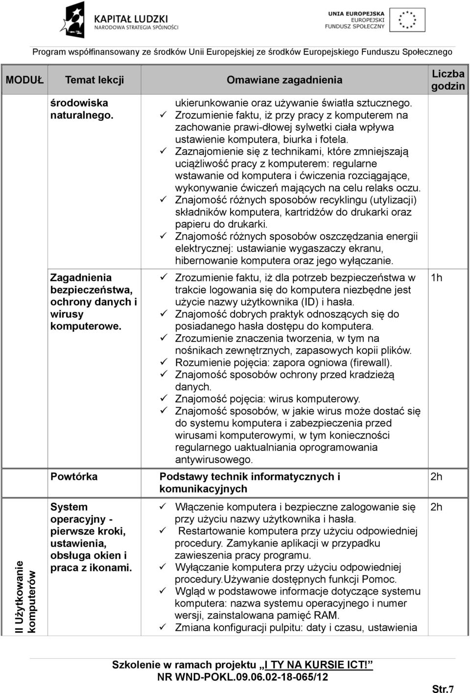 ukierunkowanie oraz używanie światła sztucznego. Zrozumienie faktu, iż przy pracy z komputerem na zachowanie prawi-dłowej sylwetki ciała wpływa ustawienie komputera, biurka i fotela.
