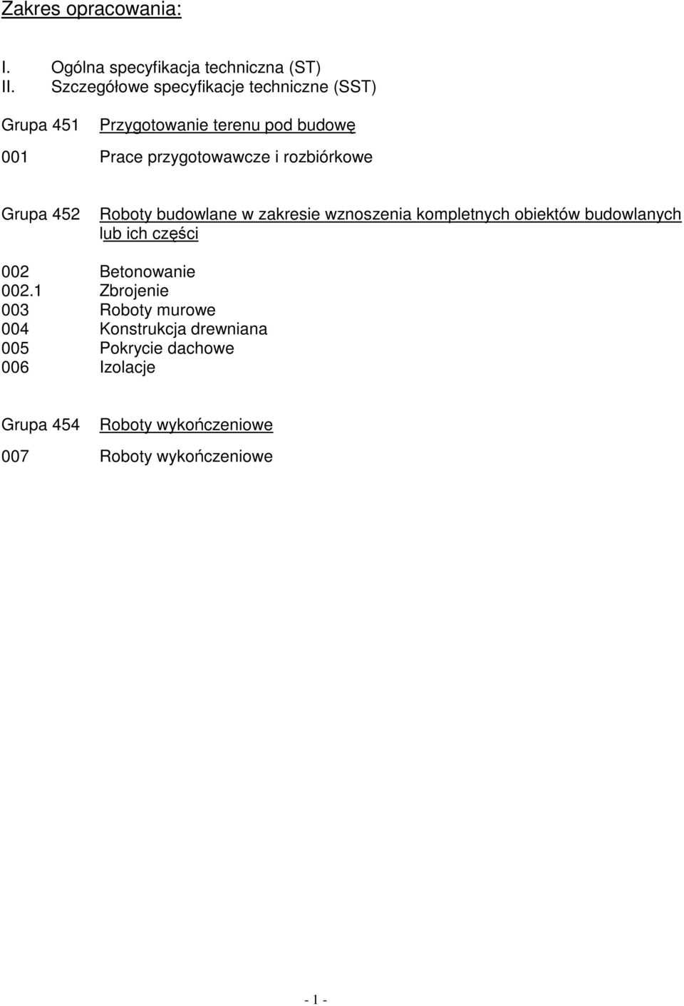 rozbiórkowe Grupa 452 Roboty budowlane w zakresie wznoszenia kompletnych obiektów budowlanych lub ich części 002