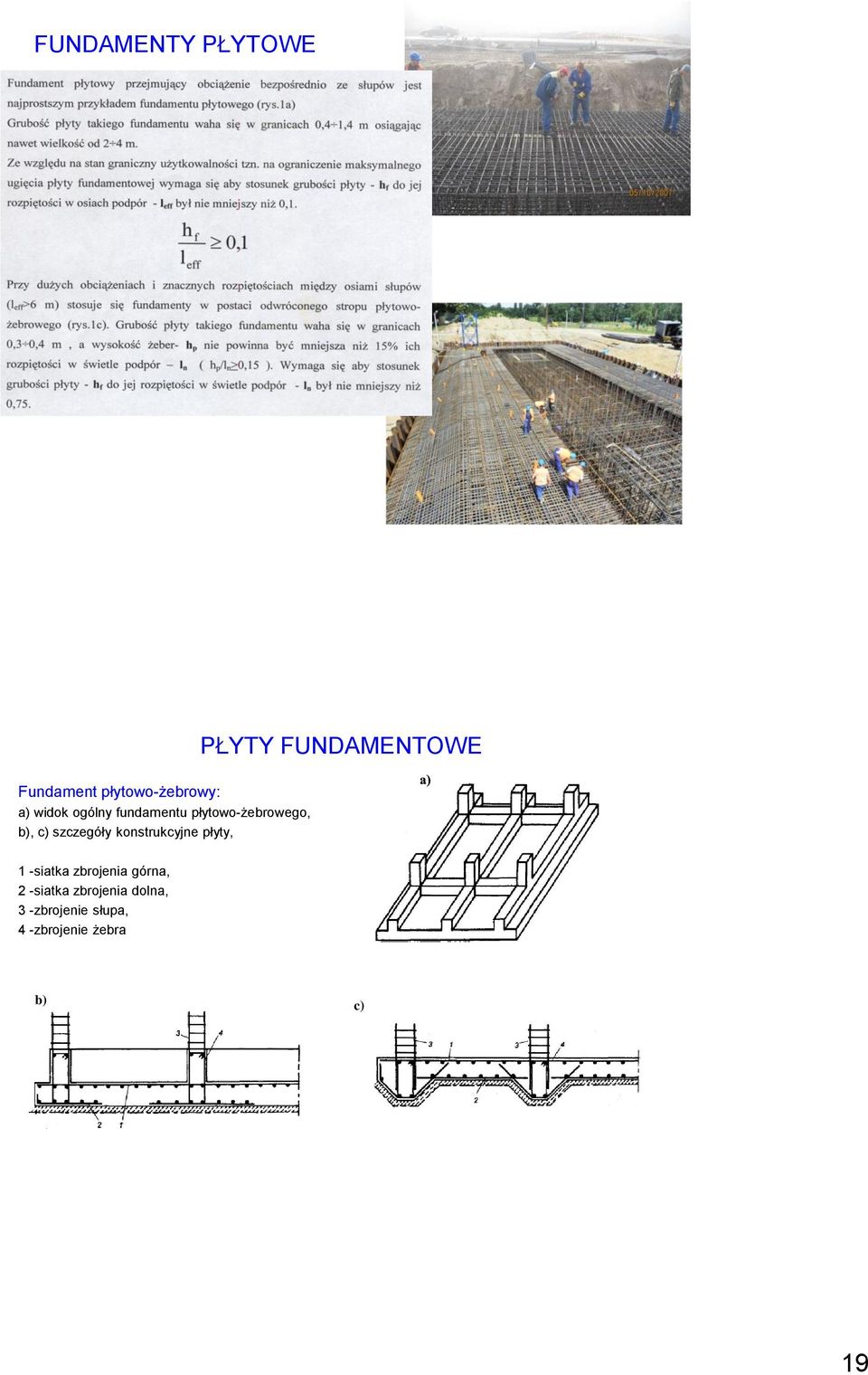 płyty, PŁYTY FUNDAMENTOWE 1 -siatka zbrojenia górna, 2 -siatka