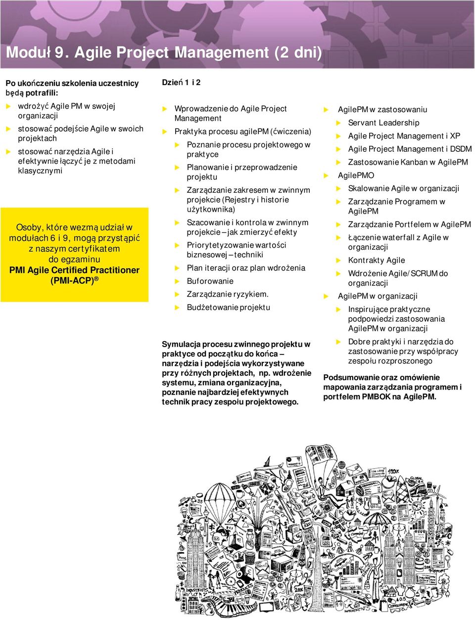 metodami klasycznymi Osoby, które wezmą dział w modłach 6 i 9, mogą przystąpić z naszym certyfikatem do egzamin PMI Agile Certified Practitioner (PMI-ACP) Dzień 1 i 2 Wprowadzenie do Agile Project