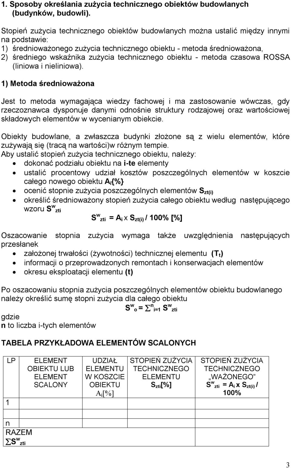 technicznego obiektu - metoda czasowa ROSSA (liniowa i nieliniowa).