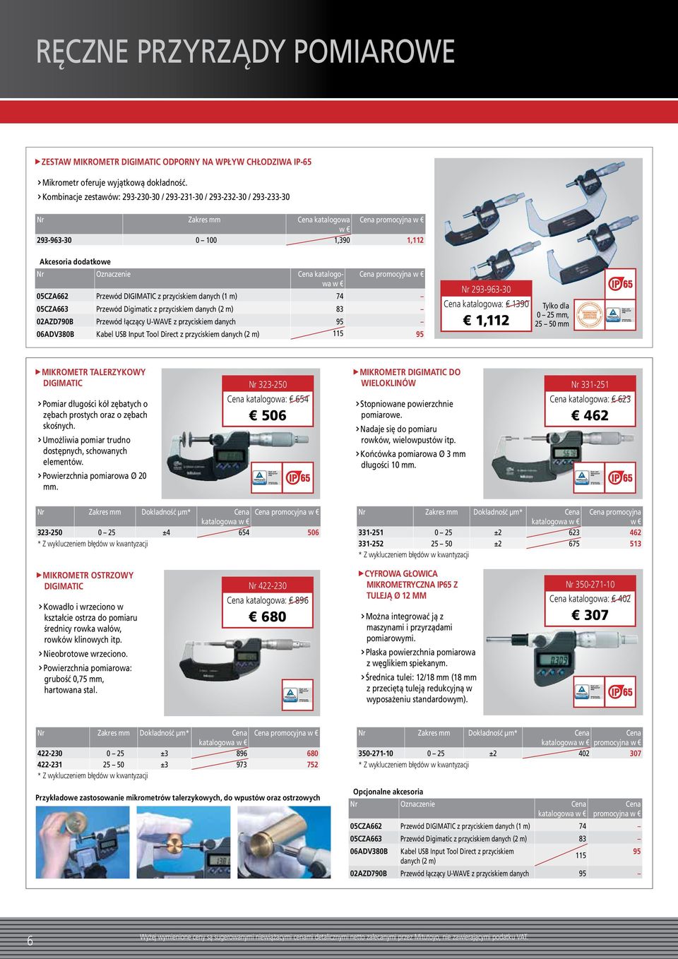 przyciskiem danych (1 m) 74 05CZA663 Przewód Digimatic z przyciskiem danych (2 m) 83 02AZD790B Przewód łączący U-WAVE z przyciskiem danych 95 06ADV380B Kabel USB Input Tool Direct z przyciskiem