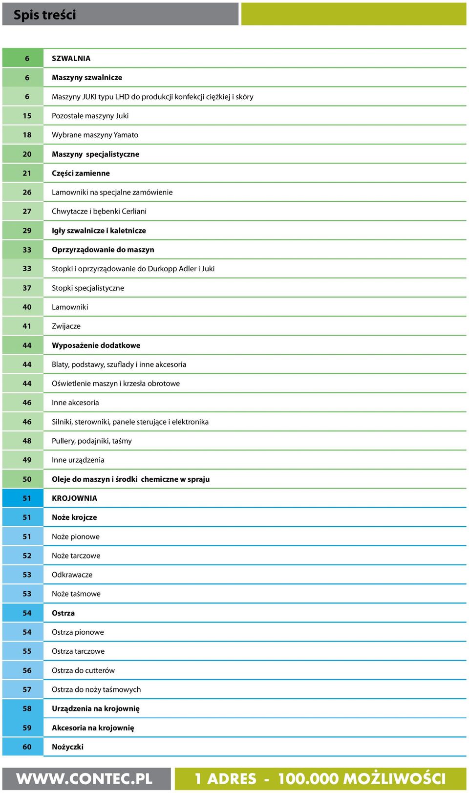 Stopki specjalistyczne 40 Lamowniki 41 Zwijacze 44 Wyposażenie dodatkowe 44 Blaty, podstawy, szuflady i inne akcesoria 44 Oświetlenie maszyn i krzesła obrotowe 46 Inne akcesoria 46 Silniki,