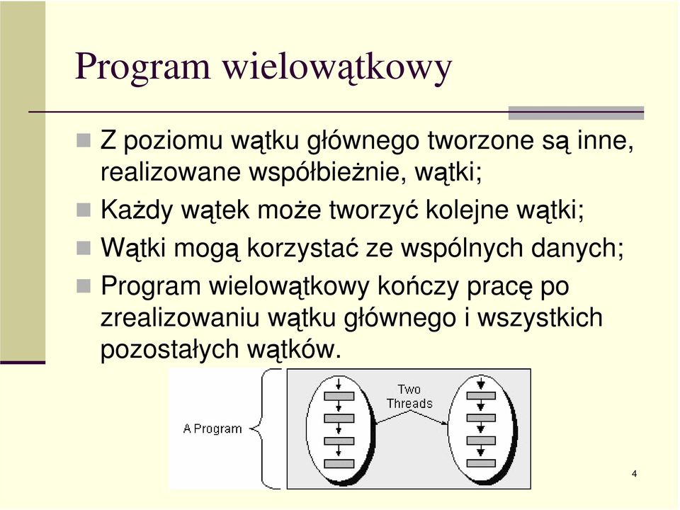 wątki; Wątki mogą korzystać ze wspólnych danych; Program wielowątkowy