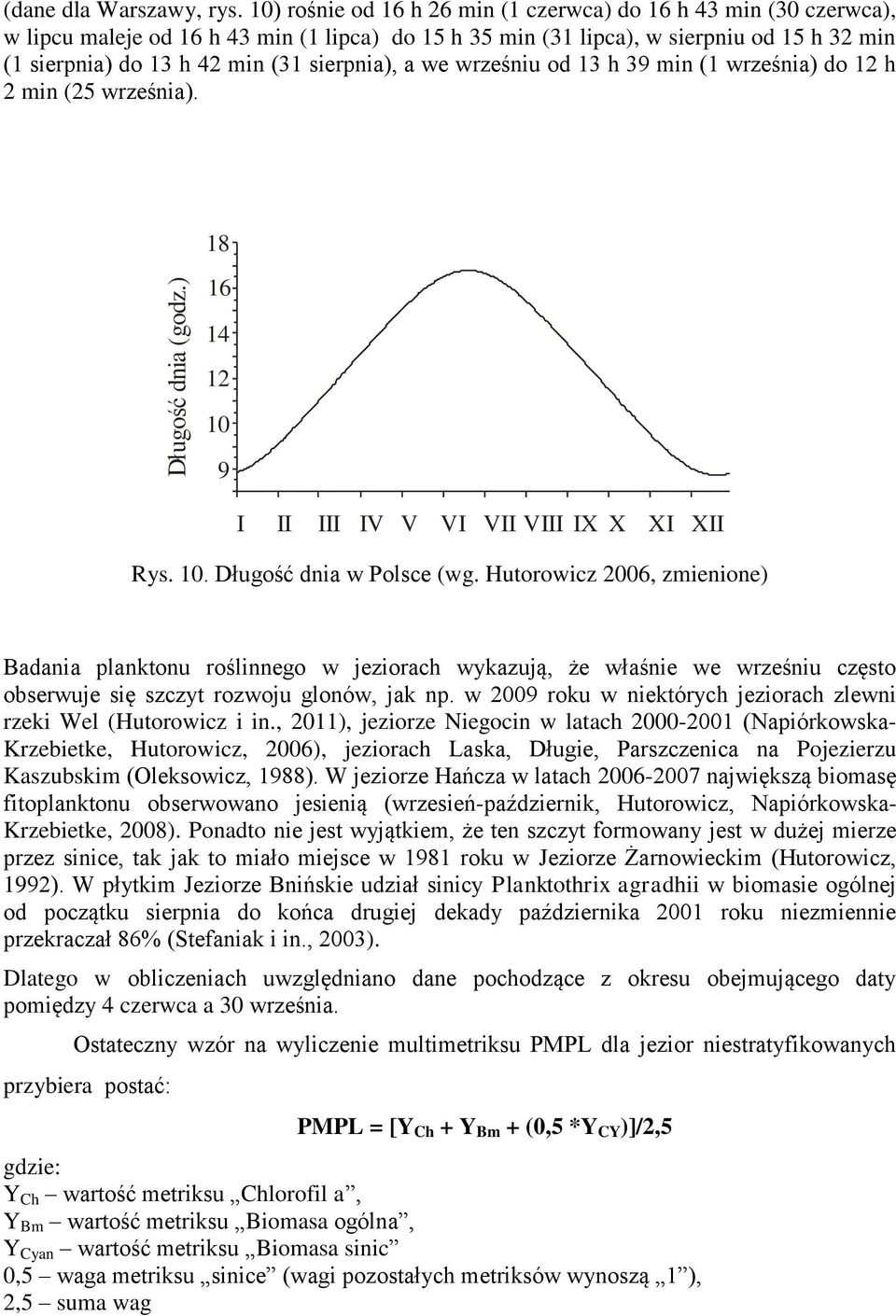 sierpnia), a we wrześniu od 13 h 39 min (1 września) do 12 h 2 min (25 września). 18 16 14 12 1 9 I II III IV V VI VII VIII IX X XI XII Rys. 1. Długość dnia w Polsce (wg.