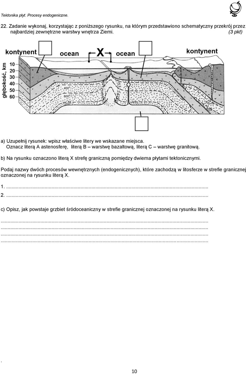 b) Na rysunku oznaczono literą X strefę graniczną pomiędzy dwiema płytami tektonicznymi.