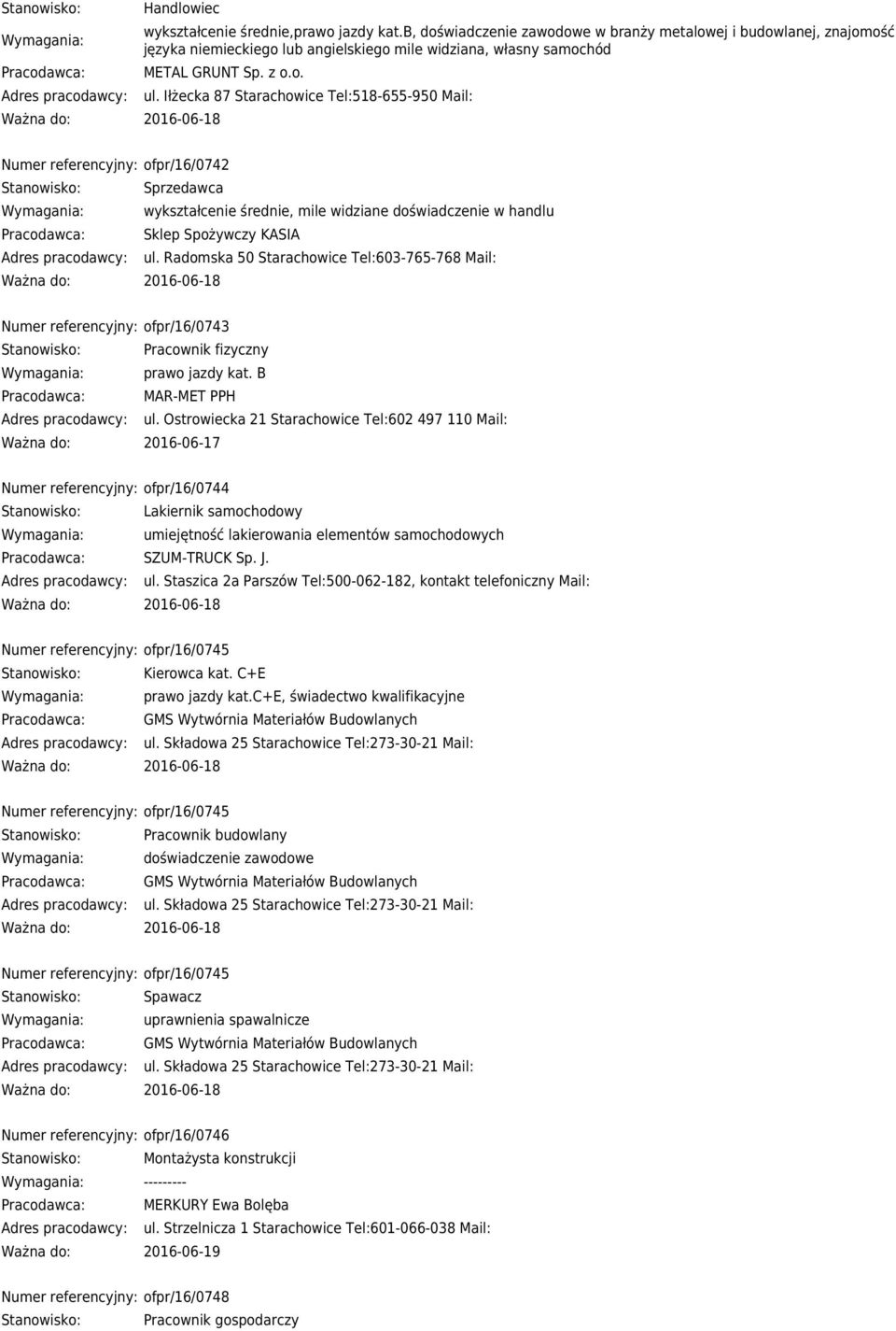 Ul Ostrowiecka 21 Starachowice Tel Mail Ważna Do Pdf